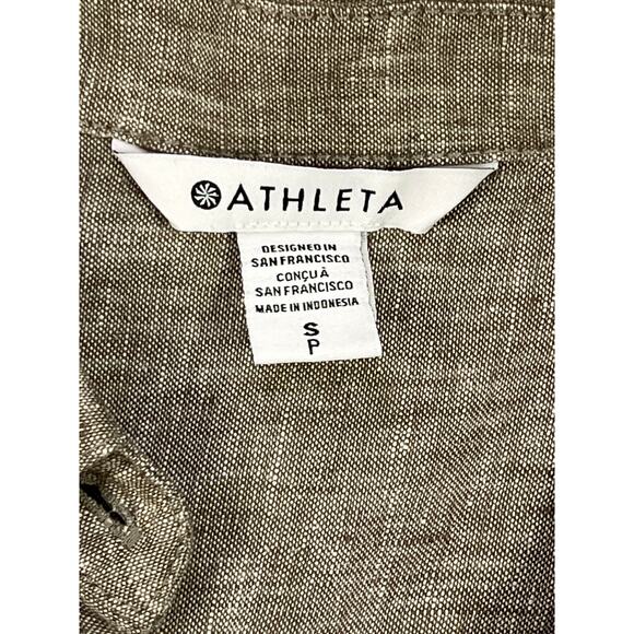 Athleta 100% Linen Button Down Shirt Taupe Gray Small NWT - Picture 2 of 9